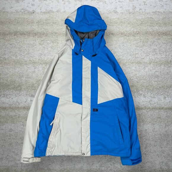 Vintage Volcom Puffer Ski Jacket Blue White Thermonite Full Zip Insulated Y2K